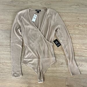 NEW Express Ribbed Faux Wrap Thong Bodysuit